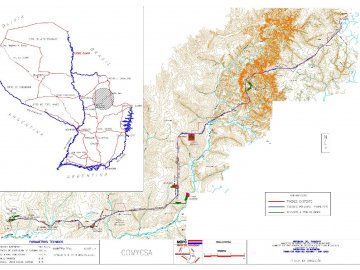 Elaboración del Catastro para la Liberación de la Franja de Dominio Tramo Santa Rosa del Aguaray (Dpto. San Pedro) hasta Capitán Bado (Dpto. Amambay), TRAMO I: (Progresiva 0 a 35+000 más Accesos. (Total 39,65 km.) TRAMO II: Progresiva 35+000 a 70+000 más Accesos. (Total 41,94 km.)